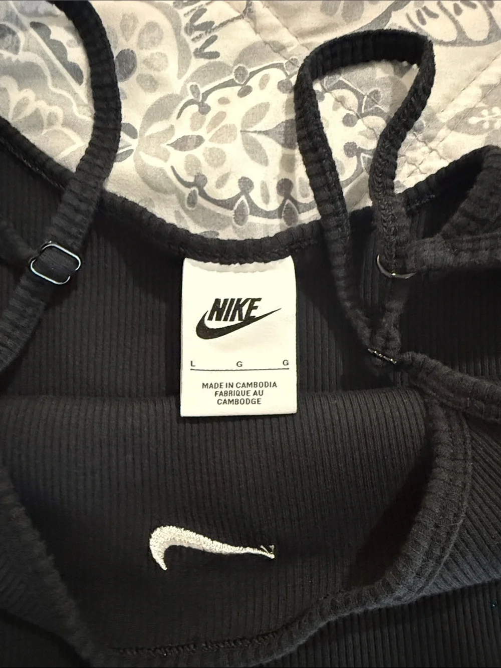 Nike Black Ribbed Mini Slip Dress with White Swoosh